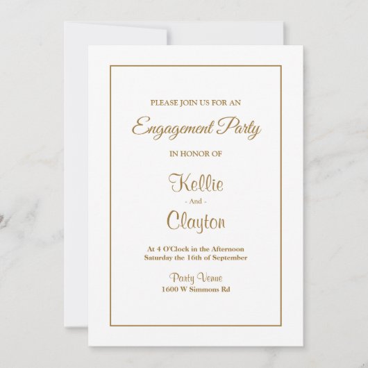 White Simple Framed Engagement Party-uitnodiging Kaart (Voorkant)