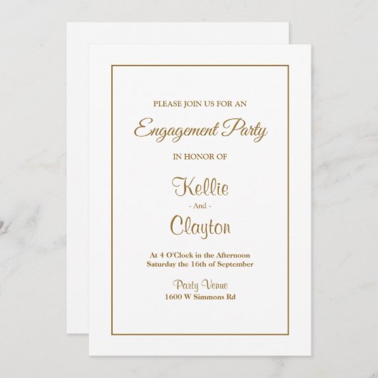 White Simple Framed Engagement Party-uitnodiging Kaart (Voorkant / Achterkant)