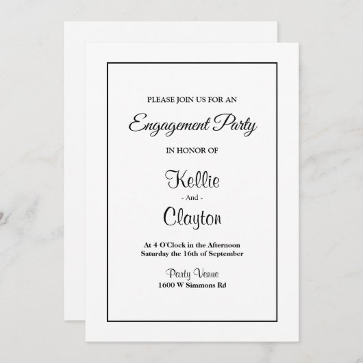 White Simple Framed Engagement Party-uitnodiging Kaart (Voorkant / Achterkant)