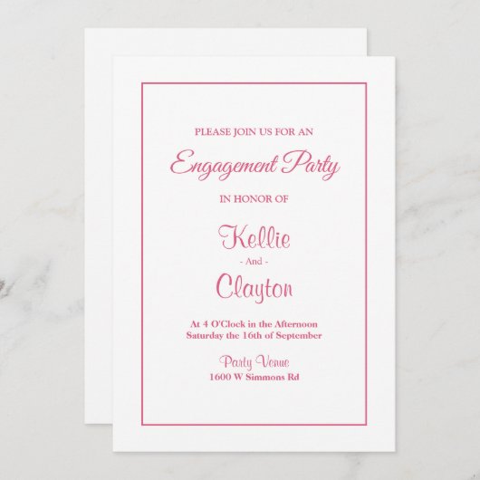 White Simple Framed Engagement Party-uitnodiging Kaart (Voorkant / Achterkant)