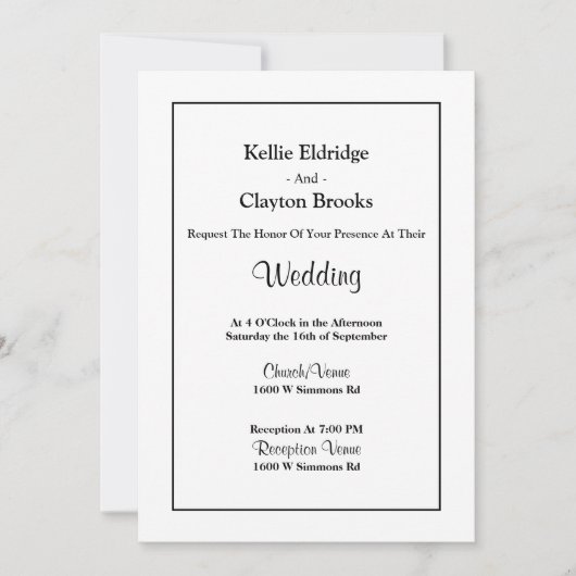 White Simple Framed Wedding Invitation Kaart (Voorkant)