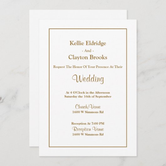 White Simple Framed Wedding Invitation Kaart (Voorkant / Achterkant)