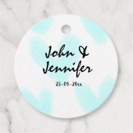 white simple minimal text style wedding blue heart bedankjes labels