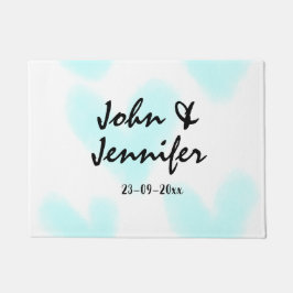 white simple minimal text style wedding blue heart deurmat