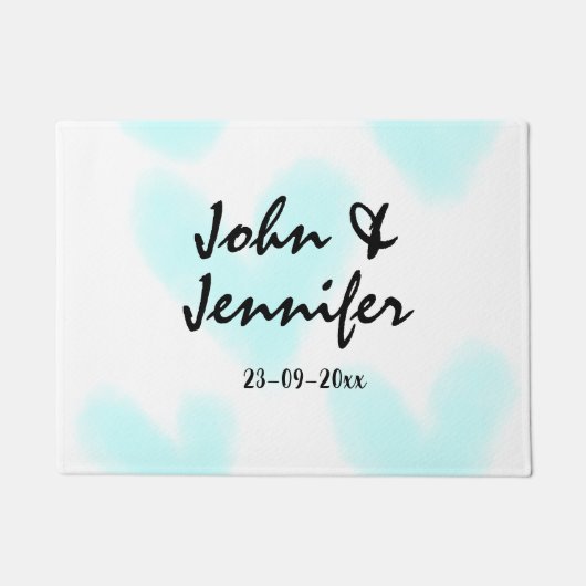 white simple minimal text style wedding blue heart deurmat (Voorkant)