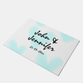 white simple minimal text style wedding blue heart deurmat (Schuin)