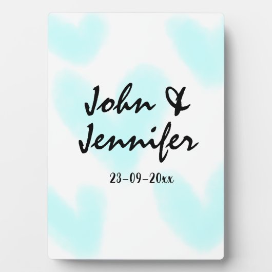 white simple minimal text style wedding blue heart fotoplaat (voorkant)