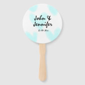 white simple minimal text style wedding blue heart handwaaier (Achterkant)