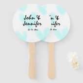 white simple minimal text style wedding blue heart handwaaier (Voorkant en achterkant)