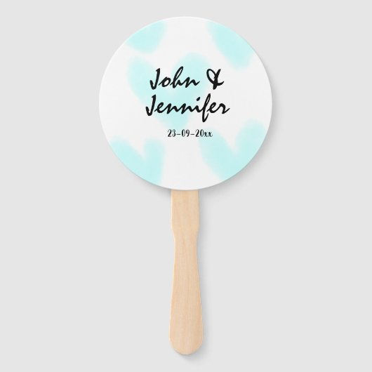 white simple minimal text style wedding blue heart handwaaier (Voorkant)