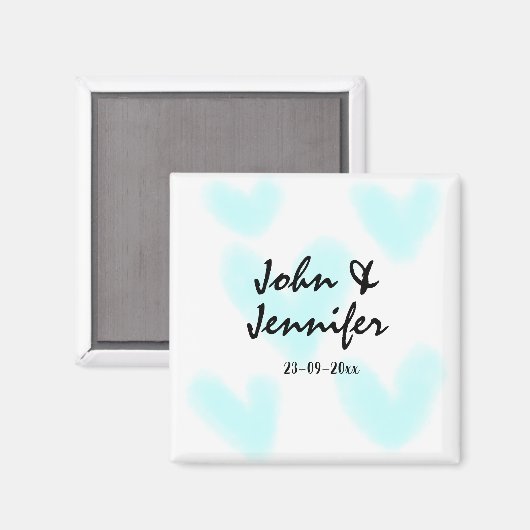 white simple minimal text style wedding blue heart magneet (Voorkant / Achterkant)