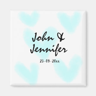 white simple minimal text style wedding blue heart magneet