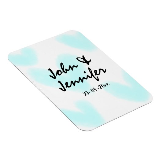 white simple minimal text style wedding blue heart magneet (Rechterzijde)