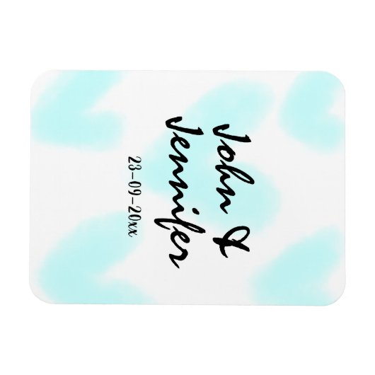 white simple minimal text style wedding blue heart magneet (Horizontaal)