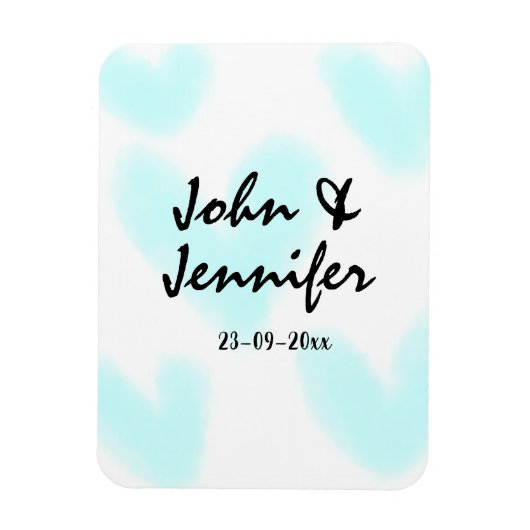 white simple minimal text style wedding blue heart magneet (Verticaal)