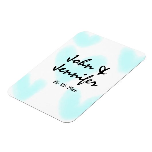 white simple minimal text style wedding blue heart magneet (Linkerzijde)