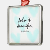 white simple minimal text style wedding blue heart metalen ornament (Links)