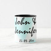 white simple minimal text style wedding blue heart mok (Midden)