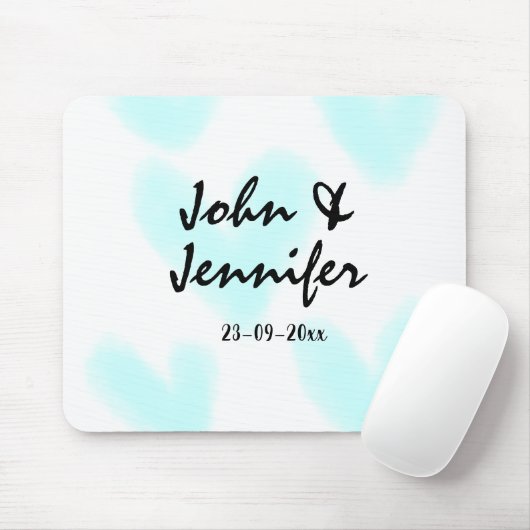 white simple minimal text style wedding blue heart muismat (Met muis)