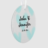 white simple minimal text style wedding blue heart ornament (voorkant)
