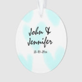 white simple minimal text style wedding blue heart ornament (voorkant)