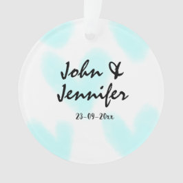 white simple minimal text style wedding blue heart ornament
