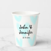white simple minimal text style wedding blue heart papieren bekers (Achterkant)