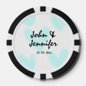 white simple minimal text style wedding blue heart poker chips (Voorkant)