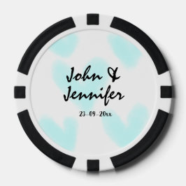 white simple minimal text style wedding blue heart poker chips