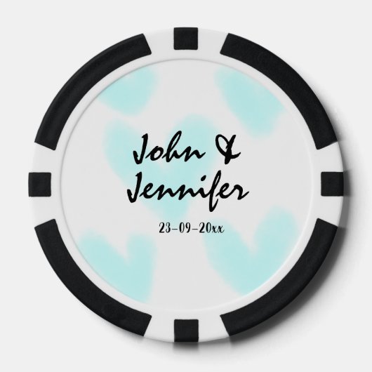 white simple minimal text style wedding blue heart poker chips (Voorkant)