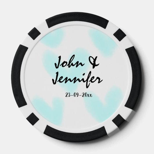 white simple minimal text style wedding blue heart poker chips (Achterkant)