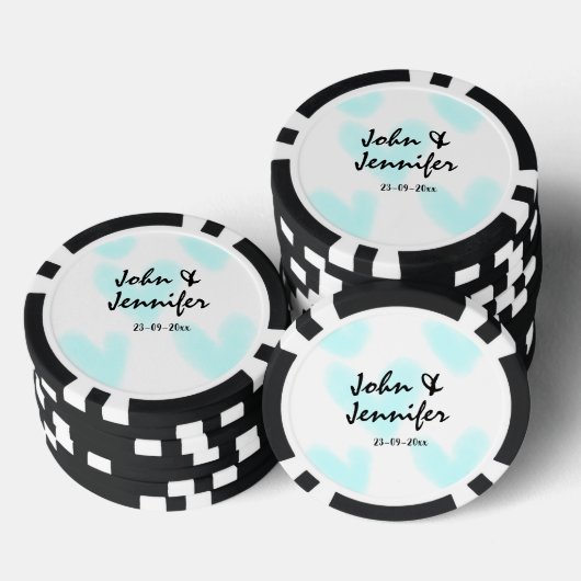 white simple minimal text style wedding blue heart poker chips (Opstapeling)