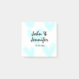 white simple minimal text style wedding blue heart post-it® notes