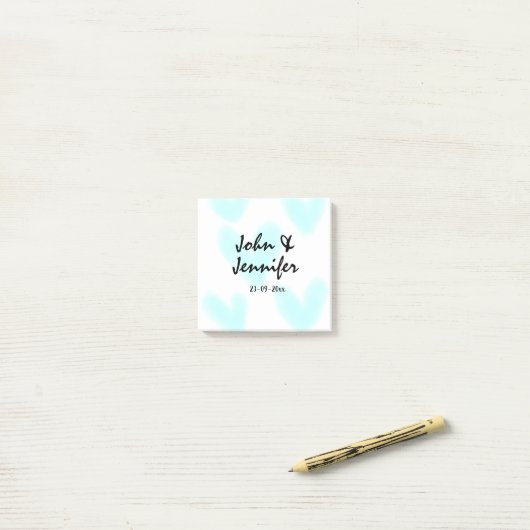 white simple minimal text style wedding blue heart post-it® notes (Op bureau)