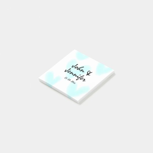 white simple minimal text style wedding blue heart post-it® notes (Schuin)