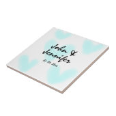 white simple minimal text style wedding blue heart tegeltje (Zijkant)