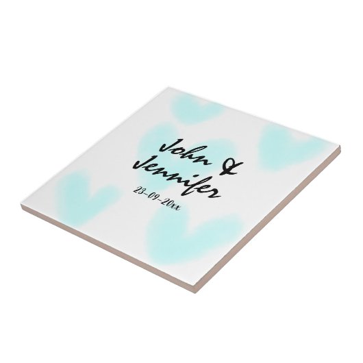 white simple minimal text style wedding blue heart tegeltje (Zijkant)