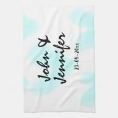 white simple minimal text style wedding blue heart theedoek (Verticaal)