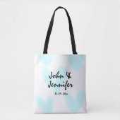 white simple minimal text style wedding blue heart tote bag (Voorkant)