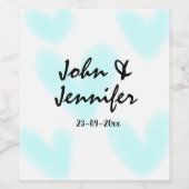 white simple minimal text style wedding blue heart wijn etiket (Enkel label)