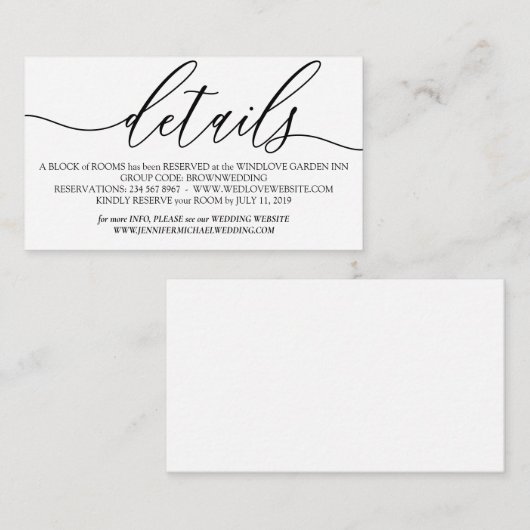 White Simple Modern Add Photo Weddenschap Details Informatiekaartje (Voorkant / Achterkant)