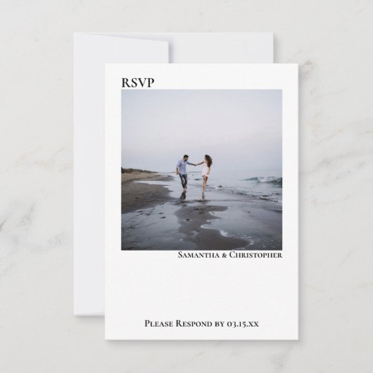 White Simple Modern Minimalist Photo Wedding RSVP Kaartje (Voorkant)