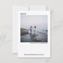 White Simple Modern Minimalist Photo Wedding RSVP Kaartje