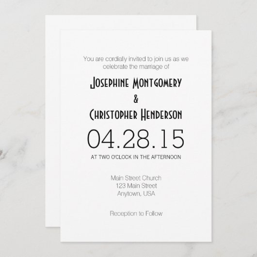 White Simple Modern Wedding Invitation Kaart (Voorkant / Achterkant)