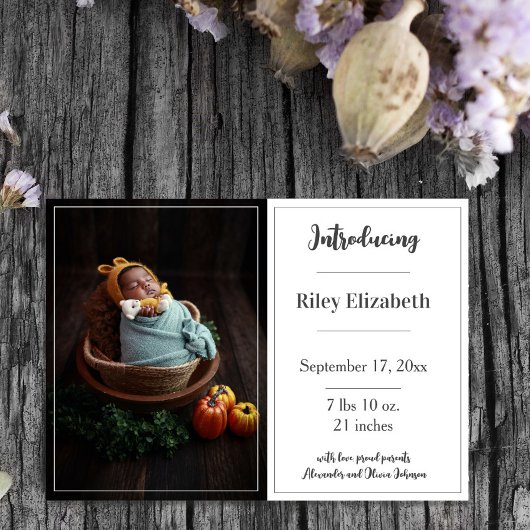 White Simple Photo Birth Announement Aankondiging