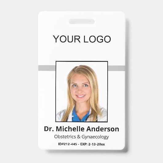 White Simple Professional Employee Custom Photo Badge (Voorzijde)