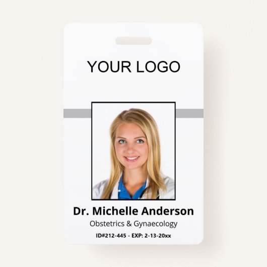White Simple Professional Employee Custom Photo Badge (Voorkant)