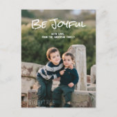 White Simple Script Be Joyful Photo Briefkaart (Voorkant)