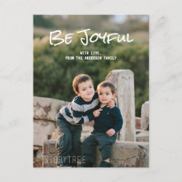 White Simple Script Be Joyful Photo Briefkaart