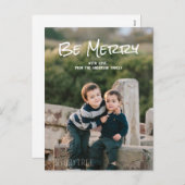 White Simple Script Be Merry Photo Briefkaart (Voorkant / Achterkant)